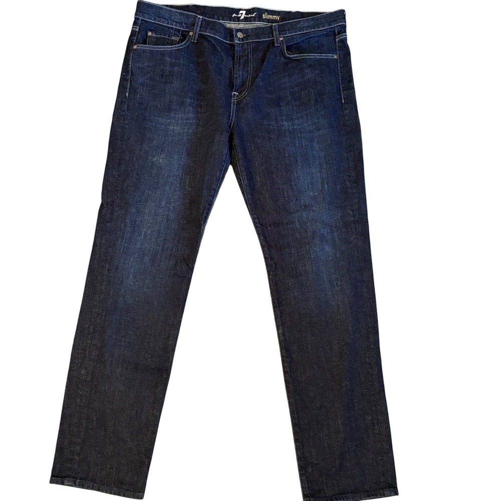 7 For All Mankind Slimmy Jeans Mens 42x34‎ Dark Wash Straight Leg Stretch Denim